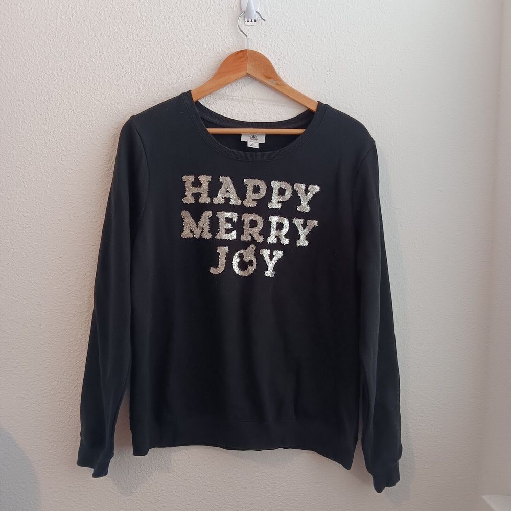 Disney Sweater Women Size L Black Happy Christmas